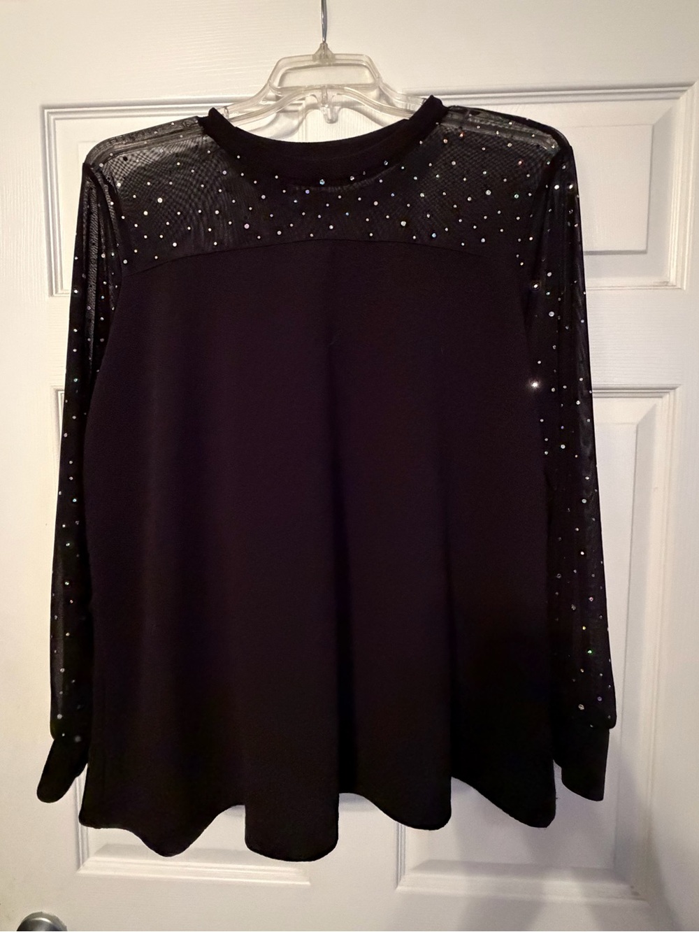 Source Unknown Black Mesh Yoke Top with Sparkle Accents